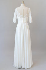 Wedding Dress Accessories, Graceful Long A-line Lace Chiffon Wedding Dress with Sleeves
