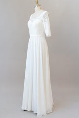 Wedding Dresses 2027, Graceful Long A-line Lace Chiffon Wedding Dress with Sleeves