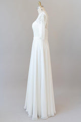 Wedding Dress Wedding Dresses, Graceful Long A-line Lace Chiffon Wedding Dress with Sleeves