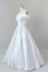 Wedding Dresses Inspired, Graceful Long Ball Gown Off Shoulder Satin Wedding Dress