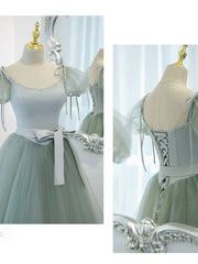 Green Prom Dress, Gray Green A-Line Tulle Long Prom Dress, Gray Green Formal Dress