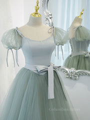 Graduation Outfit Ideas, Gray Green A-Line Tulle Long Prom Dress, Gray Green Formal Dress