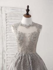 Party Dress Dresses, Gray High Neck Lace Chiffon Short Prom Dress Gray Bridesmaid Dress