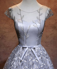 Formal Dresses For Winter Wedding, Gray Round Neck Lace Short Prom Dress,Cute Homecoming Dress