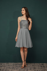 Party Dress Night, Short A-Line Strapless Beaded Chiffon Homecoming Dresses