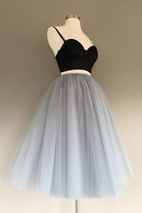 Prom Dress 2032, Gray Tulle Charming A-Line Two-Piece Short Homecoming Dress,Cocktail Dress