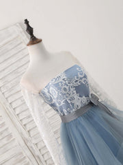 Prom Dresses With Shorts Underneath, Gray Tulle Lace Short Prom Dress, Gray Tulle Prom Dress