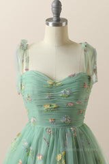 Couture Gown, Green A-line Floral Embroidered Short Party Dress