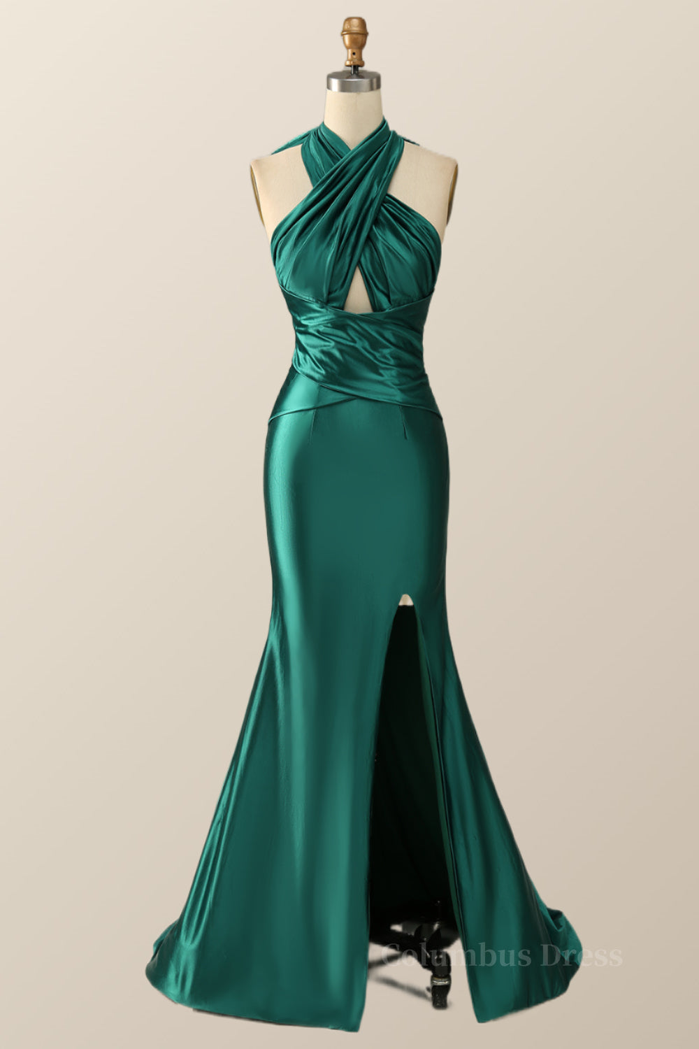 Party Dress Pinterest, Green Cross Front Mermaid Long Formal Dress with Slit