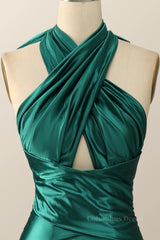 Party Dresse Idea, Green Cross Front Mermaid Long Formal Dress with Slit