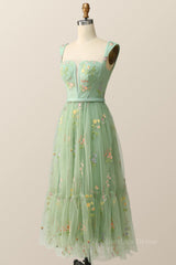 Bridesmaid Dresses Inspiration, Green Embroidered A-line Midi Dress