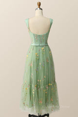 Bridesmaid Dress Inspiration, Green Embroidered A-line Midi Dress