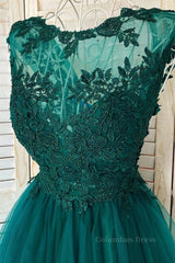 Formal Dresses With Tulle, Green Lace Tulle Short Prom Homecoming Dresses, Green Lace Formal Graduation Evening Dresses