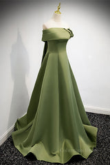 Formal Dresses For Weddings Guest, Green Off-the-Shoulder Rose-Shaped Pleated Long Formal Dress