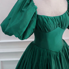 Purple Dress, Green Puffy Sleeves Taffeta Long Formal Dress, Scoop Green Prom Dress Party Dress