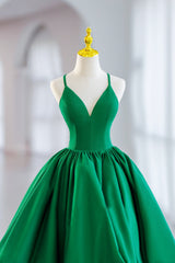 Party Dresses Europe, Green Satin Short A-Line Prom Dress, Green V-Neck Party Dress
