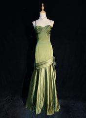 Wedding Dress 2020, Green Satin Sweetheart Straps Long Evening Dress, Long Green Wedding Party Dress