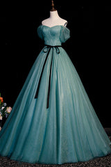 Formal Dresses Shop, Green Tulle A-Line Off Shoulder Party Dress, Simple Long Prom Dress