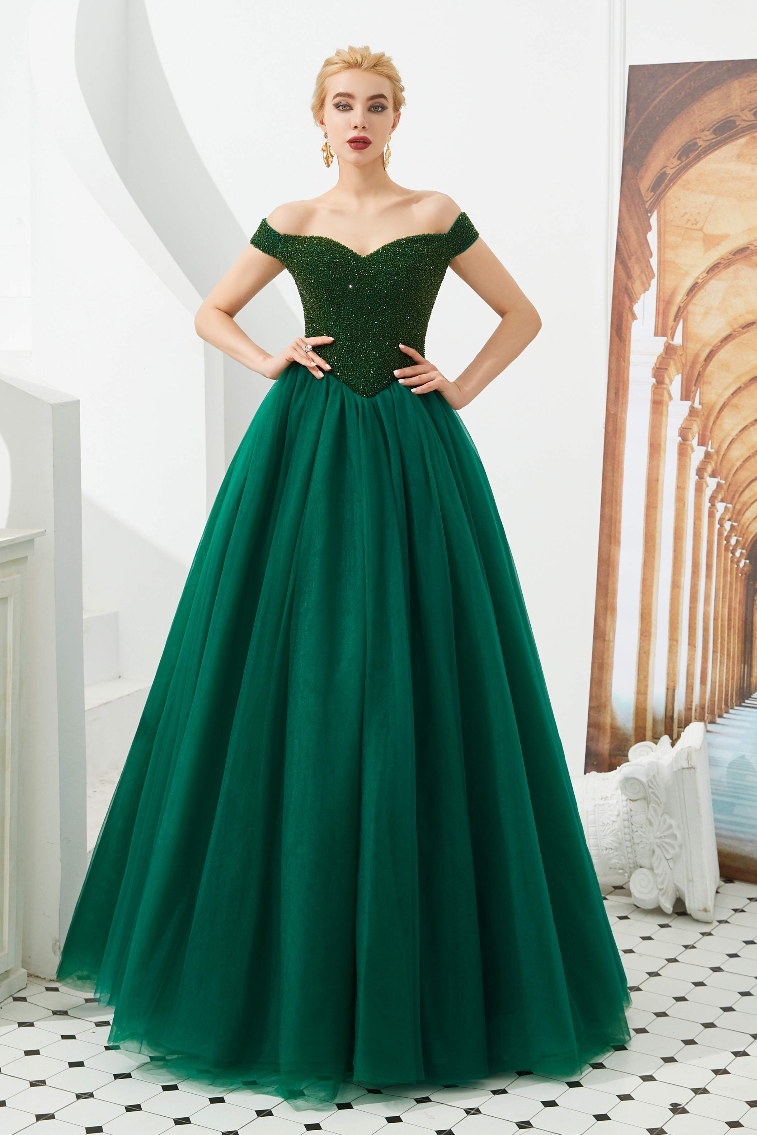 Prom Dressed Long, Tulle A line Off Shoulder Sweetheart Beaded Bodice Long Prom Dresses