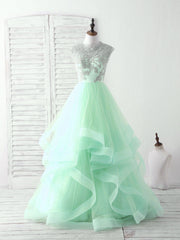 Bridesmaid Dress Stylee, Green Tulle Lace Applique Long Prom Dress Blue Tulle Sweet 16 Dress
