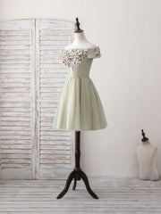 Elegant Dress, Green Tulle Lace Applique Short Prom Dress, Green Homecoming Dress