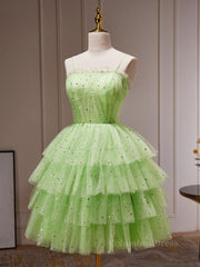 Prom Dress Ideas Black Girl, Green Tulle Short Prom Dress, Cute Green Homecoming Dresses
