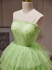 Prom Dress Two Piece, Green Tulle Short Prom Dress, Cute Green Homecoming Dresses