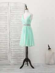 Prom Dresses Blue Light, Green V Neck Chiffon Short Prom Dress, Green Homecoming Dress