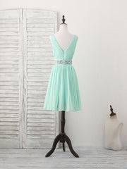 Prom Dress Corset Ball Gown, Green V Neck Chiffon Short Prom Dress, Green Homecoming Dress