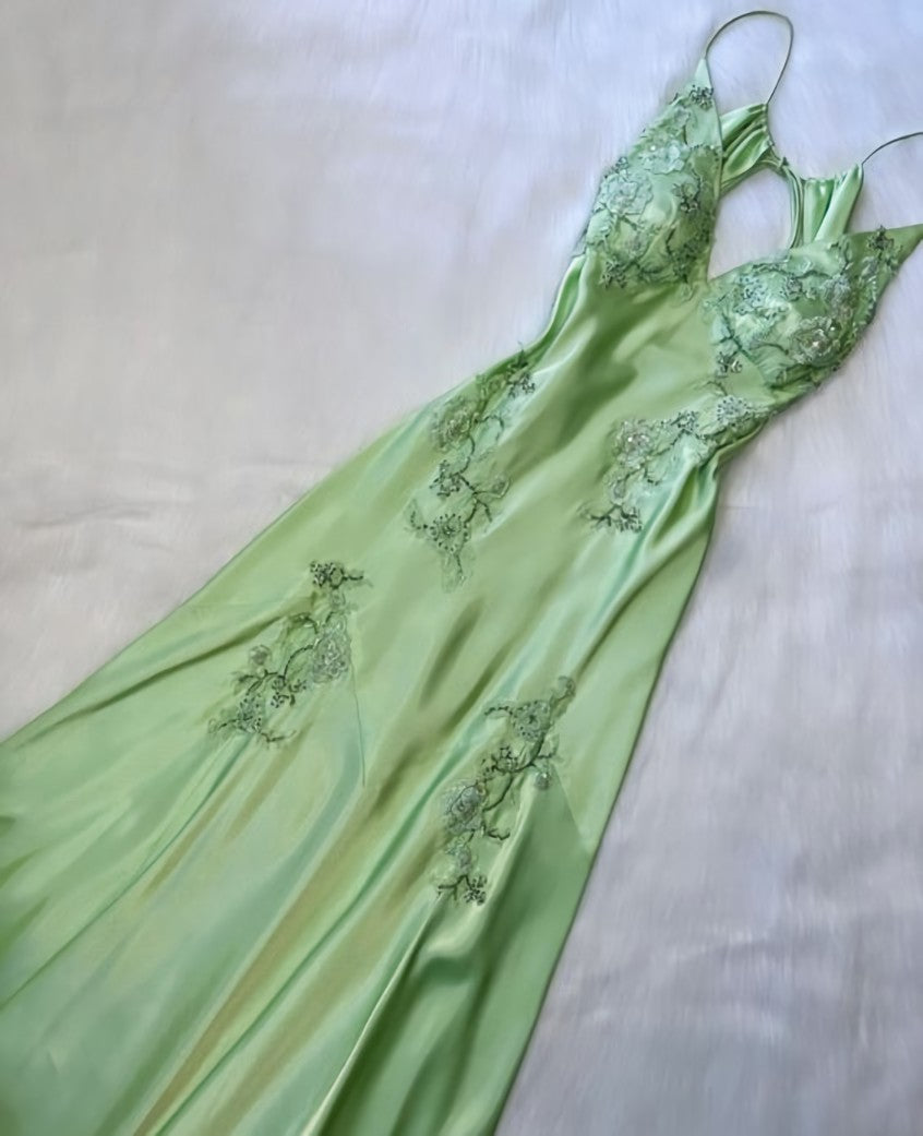 Party Dress Night Out, Green V neck Long Prom Dress
