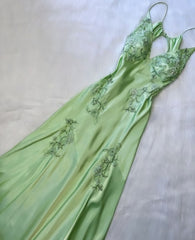 Party Dress Night Out, Green V neck Long Prom Dress