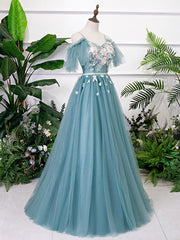 Evening Dress Wedding, Green V Neck Tulle Lace Long Prom Dress Lace Evening Dress