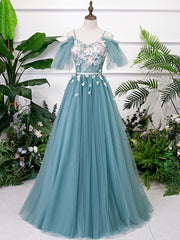 Evening Dresses Wedding, Green V Neck Tulle Lace Long Prom Dress Lace Evening Dress