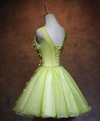Formal Dresses Modest, Green V Neck Tulle Short Prom Dress, Green Homecoming Dress