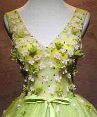 Formal Dress Modest, Green V Neck Tulle Short Prom Dress, Green Homecoming Dress
