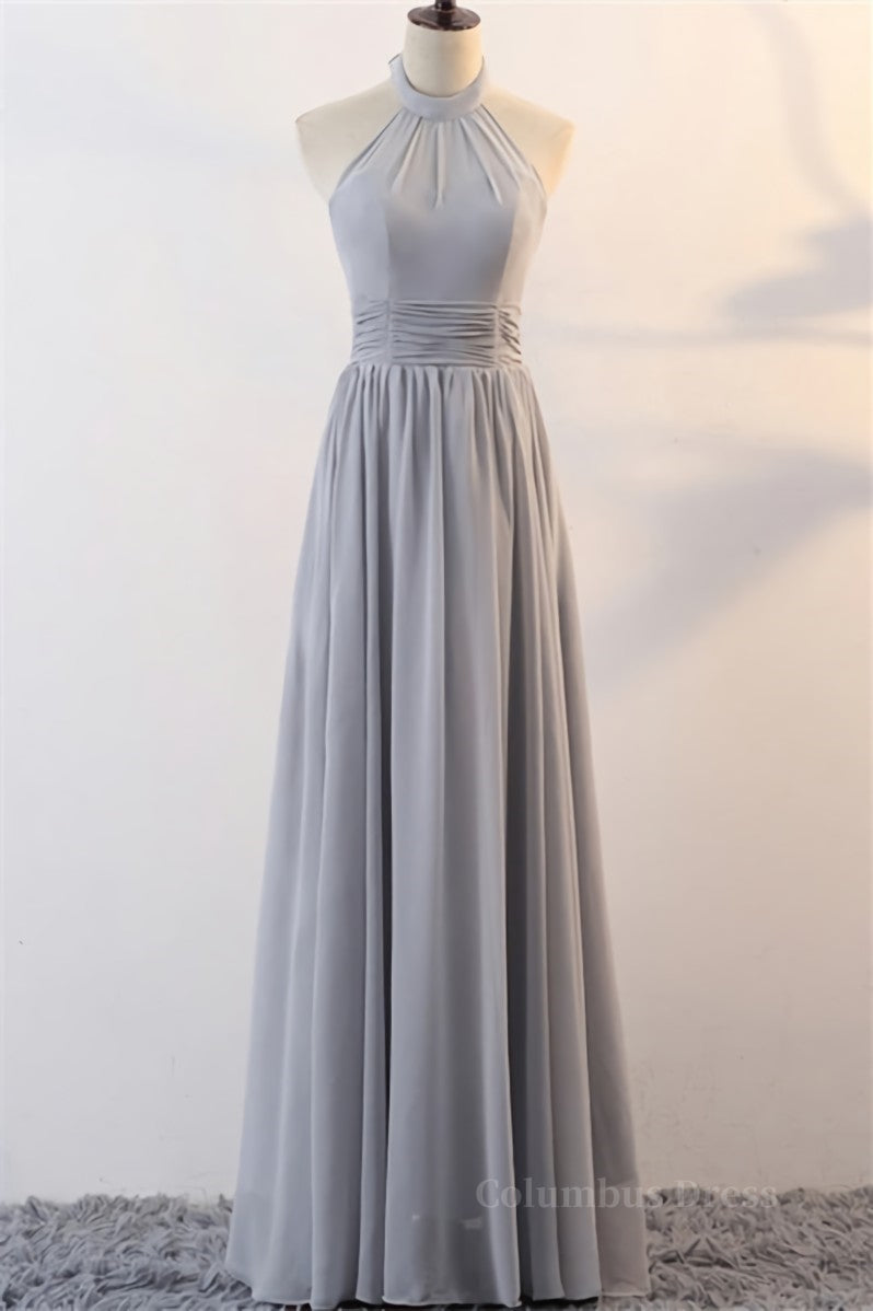 Prom Dress Store, Grey Chiffon Long Mismatched Bridesmaid Dresses