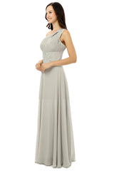 Party Dress Spring, Grey One Shoulder Chiffon Pleats Beading Bridesmaid Dresses LG0254