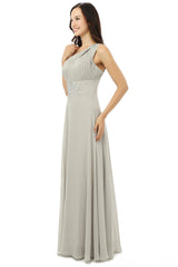 Party Dresses Vintage, Grey One Shoulder Chiffon Pleats Beading Bridesmaid Dresses LG0254