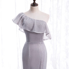Prom Dresses 2029 Black, Grey One Shoulder Lace-up Shiny Long Prom Dress Party Dress, Grey Long Evening Dresses