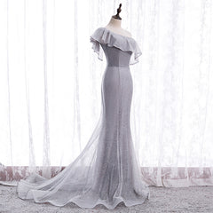 Prom Dresses For Chubby Girls, Grey One Shoulder Lace-up Shiny Long Prom Dress Party Dress, Grey Long Evening Dresses