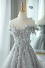 Party Dress Size 70, Grey Tulle Sweetheart Party Dress, A-Line Tulle Floor Length Prom Dress Evening Dress
