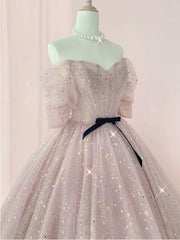 Formal Dress Website, Half Sleeves Shiny Pink Prom Dresses, Shiny Pink Long Formal Evening Dresses