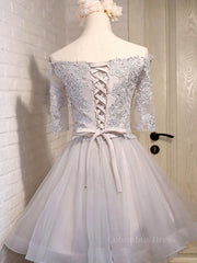 Party Dresses Long, Half Sleeves Short Lace Prom Dresses, Short Lace Homecoming Bridesmaid Dresses
