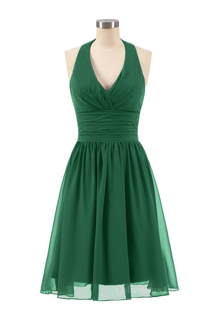 Bridal Bouquet, Halter A-line Green Short Chiffon Bridesmaid Dress
