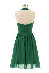 Green Bridesmaid Dress, Halter A-line Green Short Chiffon Bridesmaid Dress
