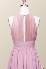 Formal Dresses Ballgown, Halter Blush Pink Chiffon A-line Long Bridesmaid Dress