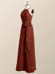 Formal Dresses Size 19, Halter Burgundy Chiffon A-line Long Bridesmaid Dress
