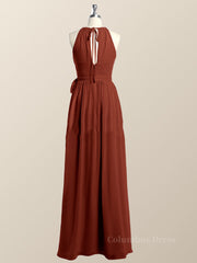 Formal Dresses With Tulle, Halter Burgundy Chiffon A-line Long Bridesmaid Dress