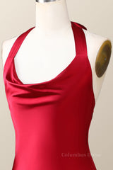 Formal Dresses For Teens, Halter Cowl Neck Red Sheath Midi Dress