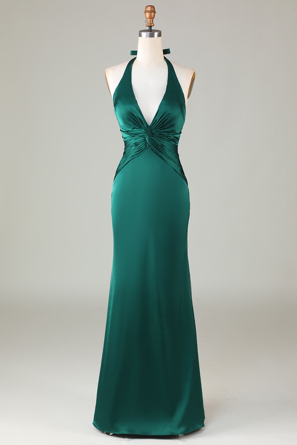 Homecomeing Dresses Vintage, Halter Emerald Green Ruched Mermaid Bridesmaid Dress